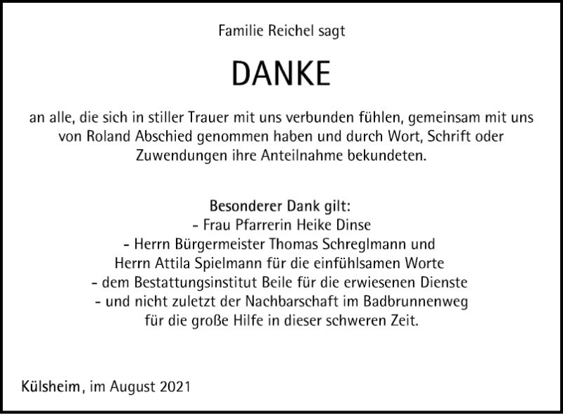  Traueranzeige für Roland  vom 05.08.2021 aus Fränkische Nachrichten