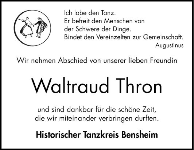  Traueranzeige für Waltraud Thron vom 28.08.2021 aus Bergsträßer Anzeiger