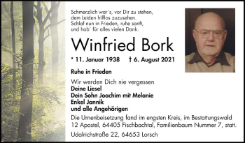 Traueranzeige von Winfried Bork von Bergsträßer Anzeiger