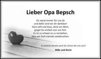Traueranzeige von Bepsch  von Fränkische Nachrichten