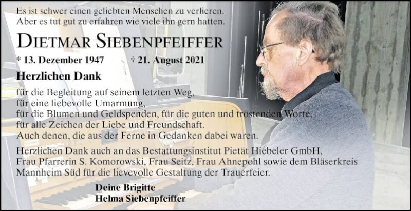  Traueranzeige für Dietmar Siebenpfeiffer vom 25.09.2021 aus Mannheimer Morgen
