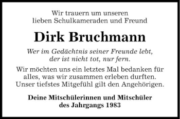Traueranzeige von Dirk Bruchmann von Fränkische Nachrichten