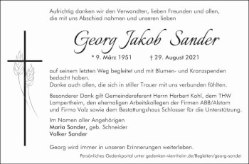 Traueranzeige von Georg Jakob Sander von Südhessen Morgen