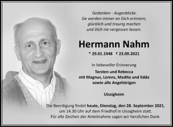 Traueranzeige von Hermann Nahm von Fränkische Nachrichten