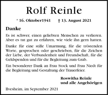 Traueranzeige von Rolf Reinle von Mannheimer Morgen