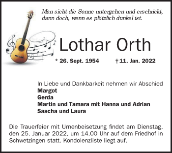 Traueranzeige von Lothar Orth von Schwetzinger Zeitung