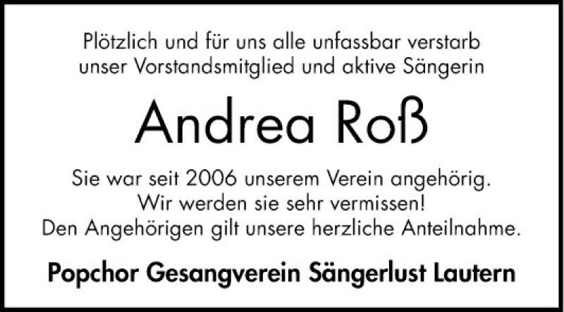  Traueranzeige für Andrea Roß vom 07.01.2022 aus Bergsträßer Anzeiger