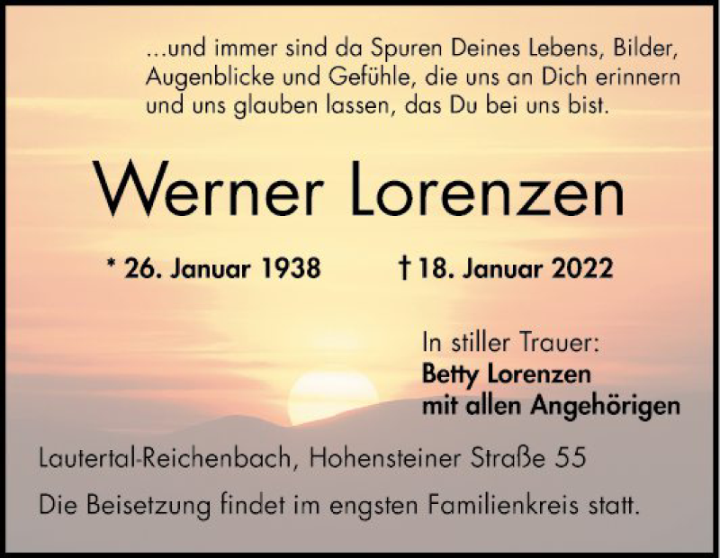  Traueranzeige für Werner Lorenzen vom 26.01.2022 aus Bergsträßer Anzeiger