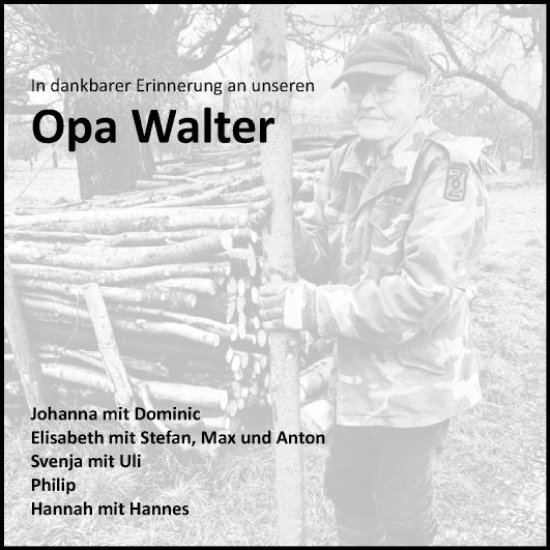 Traueranzeige von Walter  von Fränkische Nachrichten