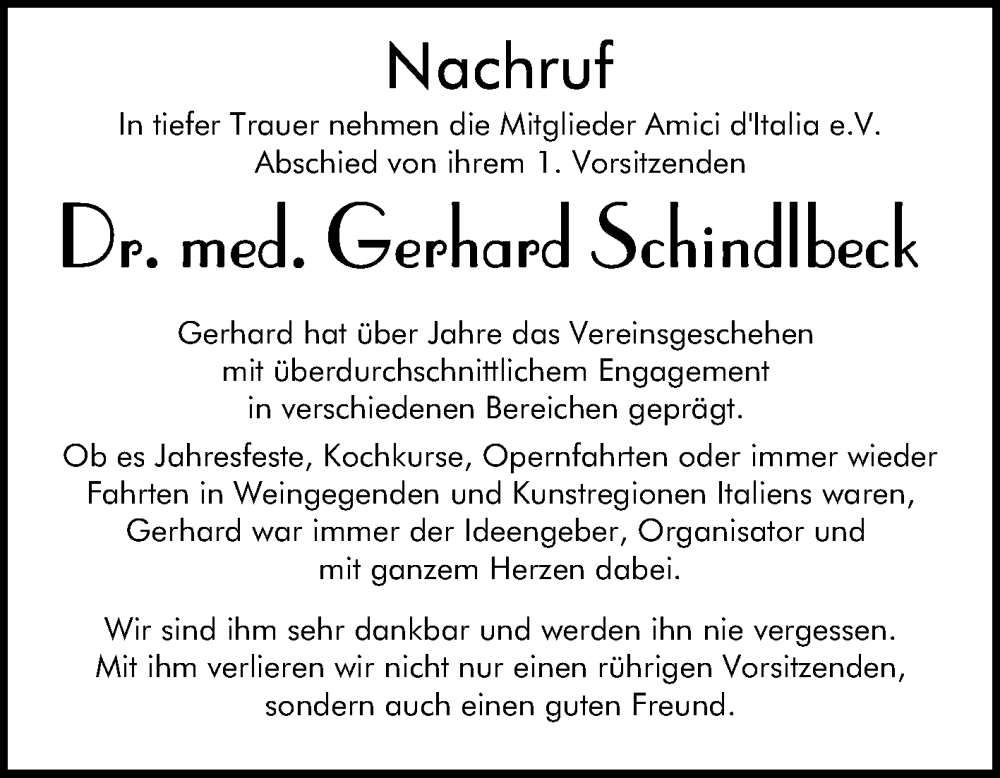  Traueranzeige für Gerhard Schindlbeck vom 05.11.2022 aus Mannheimer Morgen