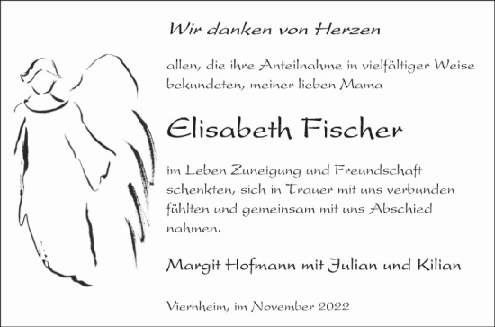 Traueranzeige von Elisabeth Fischer von Mannheimer Morgen