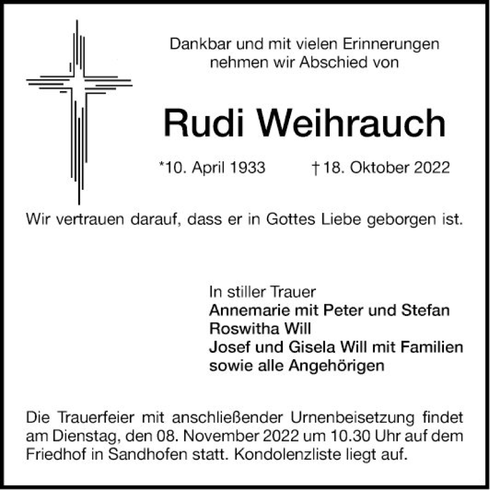  Traueranzeige für Rudi Weihrauch vom 05.11.2022 aus Mannheimer Morgen