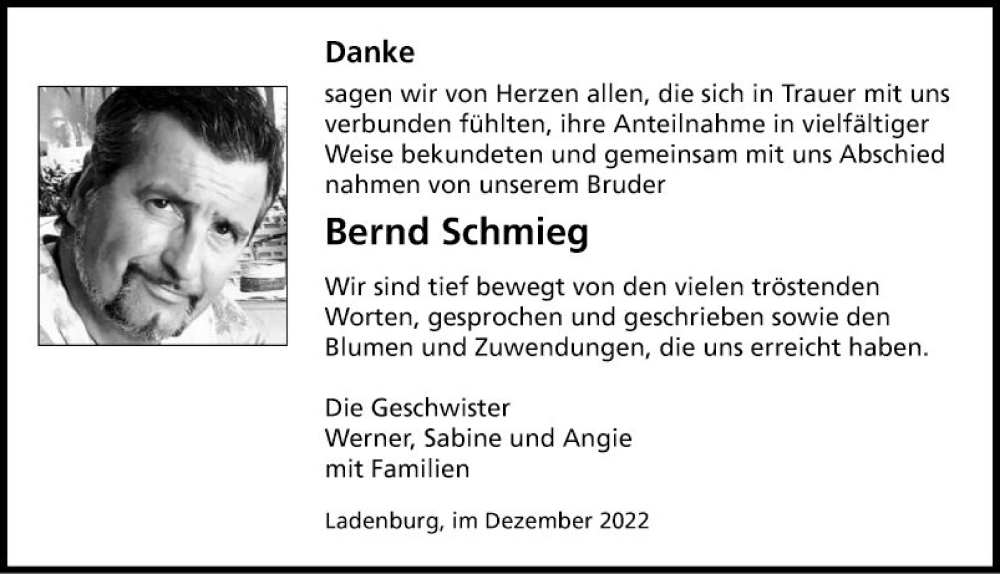  Traueranzeige für Bernd Schmieg vom 03.12.2022 aus Mannheimer Morgen