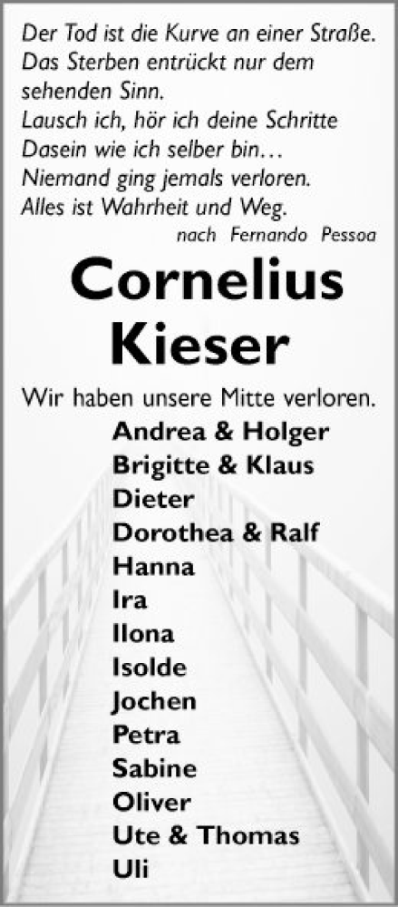  Traueranzeige für Cornelius Kieser vom 31.12.2022 aus Schwetzinger Zeitung