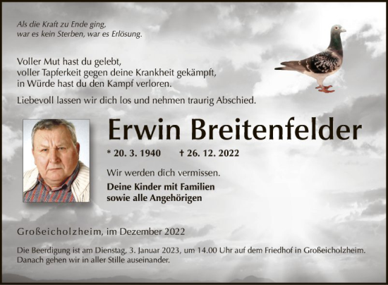 Traueranzeige von Erwin Breitenfelder von Fränkische Nachrichten