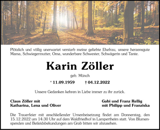 Traueranzeige von Karin Zöller von Mannheimer Morgen