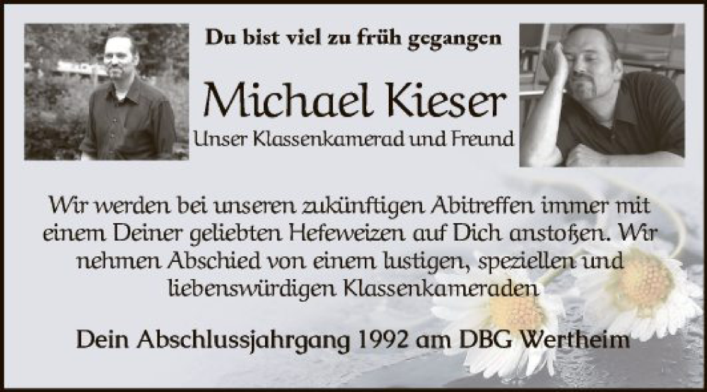  Traueranzeige für Michael Kieser vom 20.12.2022 aus Fränkische Nachrichten