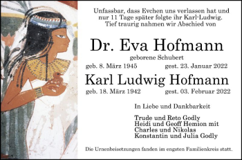 Traueranzeige von Eva Hofmann von Mannheimer Morgen