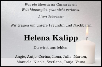 Traueranzeige von Helena Kalipp von Fränkische Nachrichten