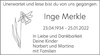 Traueranzeige von Inge Merkle von Mannheimer Morgen