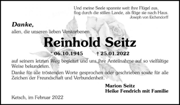 Traueranzeige von Reinhold Seitz von Schwetzinger Zeitung