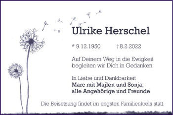 Traueranzeige von Ulrike Herschel von Mannheimer Morgen