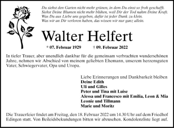 Traueranzeige von Walter Helfert von Mannheimer Morgen