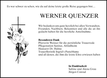 Traueranzeige von Werner Quenzer von Schwetzinger Zeitung