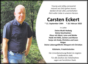 Traueranzeige von Carsten Eckert von Fränkische Nachrichten