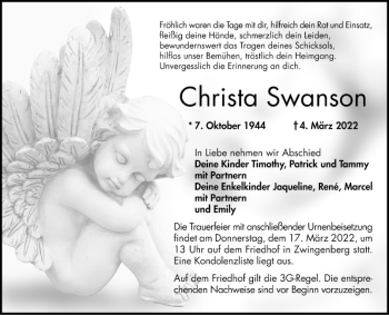 Traueranzeige von Christa Swanson von Bergsträßer Anzeiger