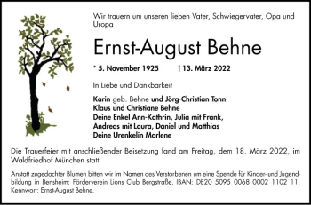 Traueranzeige von Ernst-August Behne von Bergsträßer Anzeiger