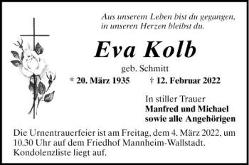 Traueranzeige von Eva Kolb von Mannheimer Morgen