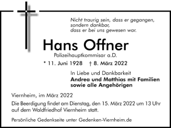 Traueranzeige von Hans Offner von Mannheimer Morgen