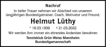 Traueranzeige von Helmut Lüthy von Mannheimer Morgen