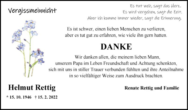 Traueranzeige für Helmut Rettig vom 19.03.2022 aus Bergsträßer Anzeiger