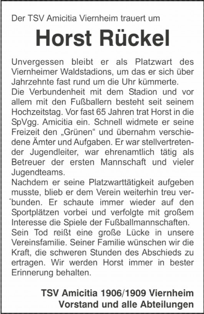  Traueranzeige für Horst Rückel vom 24.03.2022 aus Mannheimer Morgen