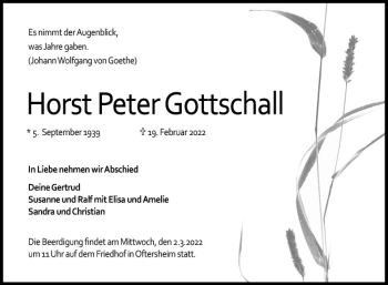 Traueranzeige von Horst Peter Gottschall von Schwetzinger Zeitung