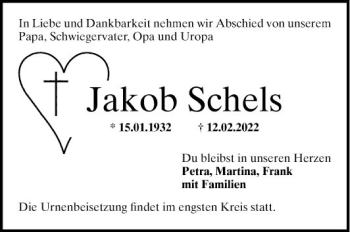 Traueranzeige von Jakob Schels von Mannheimer Morgen