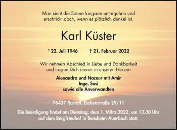 Traueranzeige von Karl Küster von Bergsträßer Anzeiger