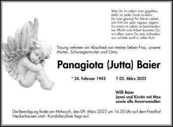 Traueranzeige von Panagiota Jutta Baier von Mannheimer Morgen