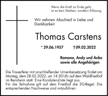 Traueranzeige von Thomas Carstens von Bergsträßer Anzeiger