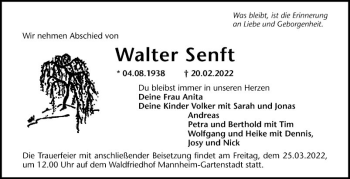 Traueranzeige von Walter Senft von Mannheimer Morgen