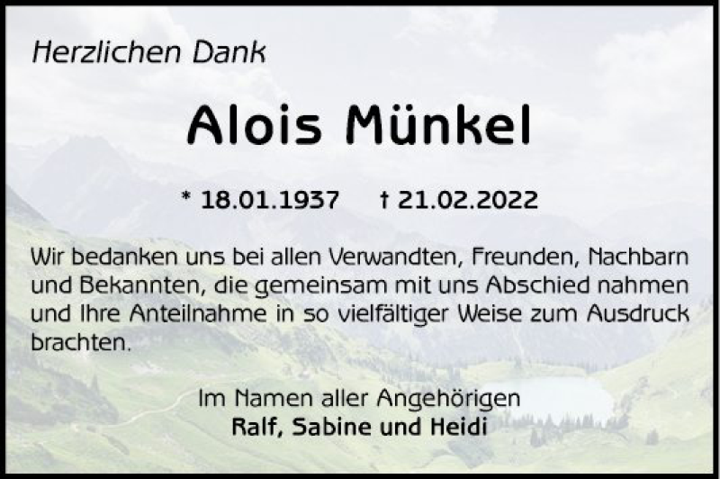  Traueranzeige für Alois Münkel vom 11.04.2022 aus Schwetzinger Zeitung