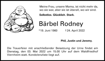 Traueranzeige von Bärbel Rodney von Mannheimer Morgen