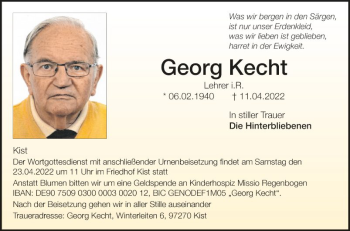 Traueranzeige von Georg Kecht von Fränkische Nachrichten