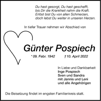 Traueranzeige von Günter Pospiech von Mannheimer Morgen