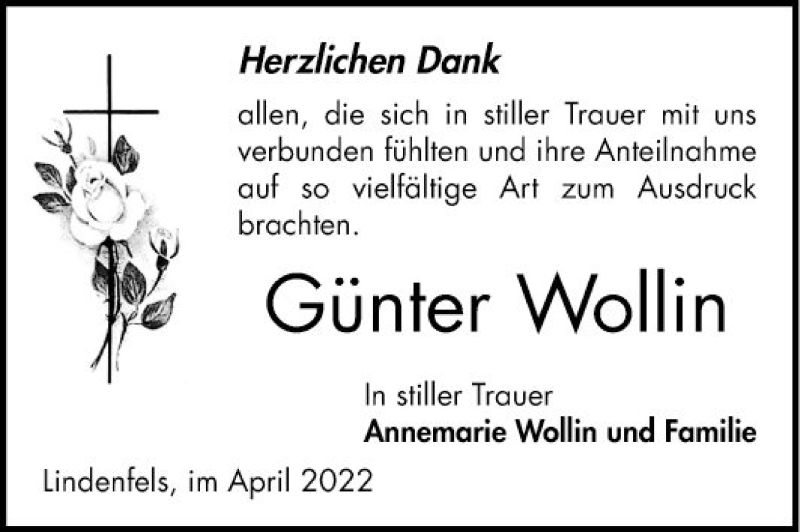  Traueranzeige für Günter Wollin vom 09.04.2022 aus Bergsträßer Anzeiger