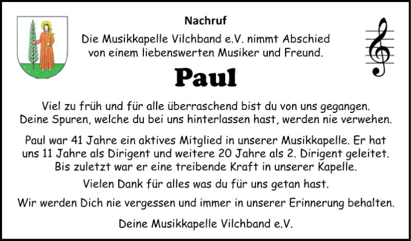  Traueranzeige für Paul  vom 23.04.2022 aus Fränkische Nachrichten