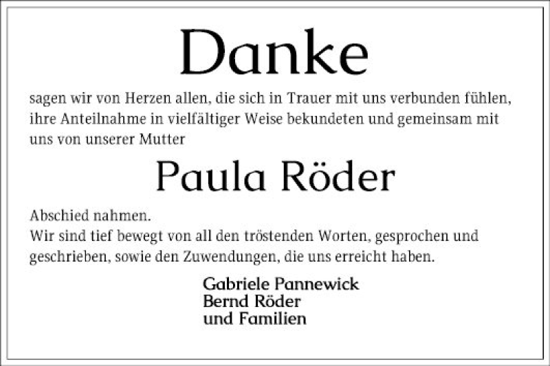  Traueranzeige für Paula Röder vom 30.04.2022 aus Bergsträßer Anzeiger