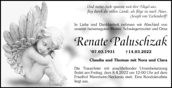 Traueranzeige von Renate Paluschzak von Mannheimer Morgen